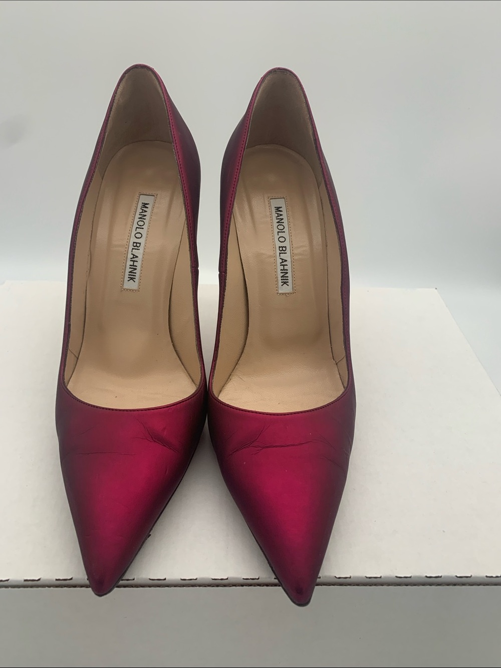 Manolo Blahnik Fuchsia Pointed-Toe Satin Pumps